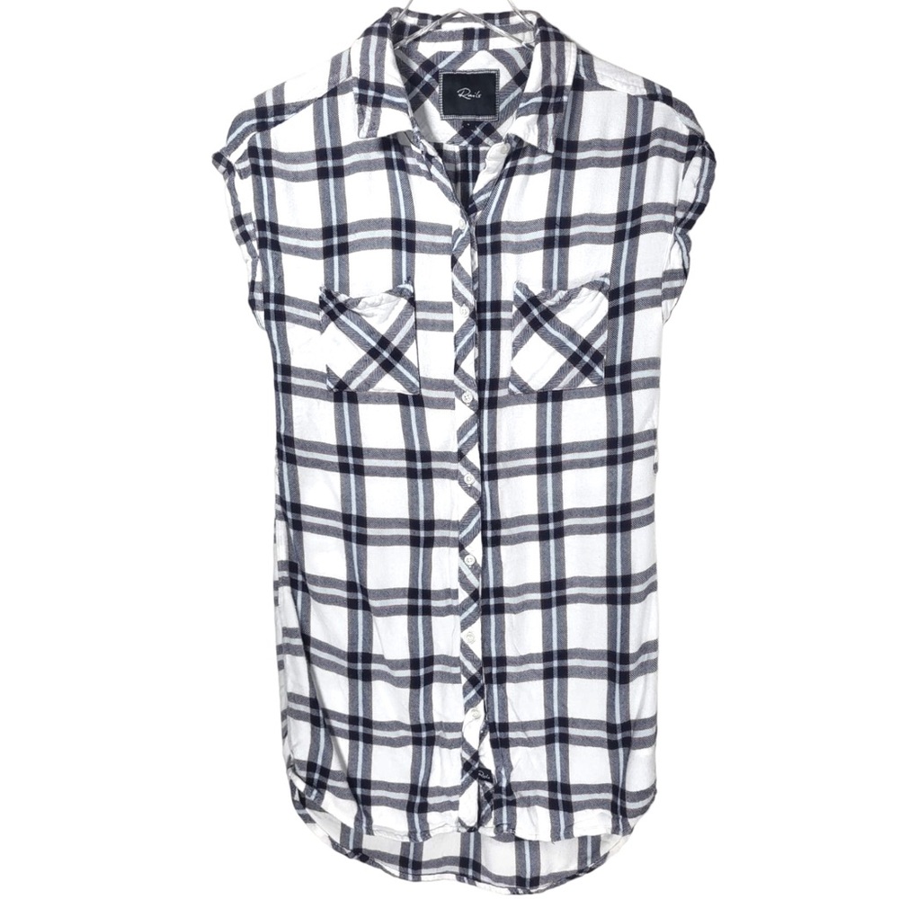 Rails Plaid Flannel Rolled Short Sleeve Mini Dress in Black/White